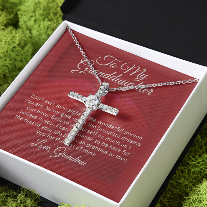 I Believe In You Grandma Gift For Granddaughter CZ Cross Necklace