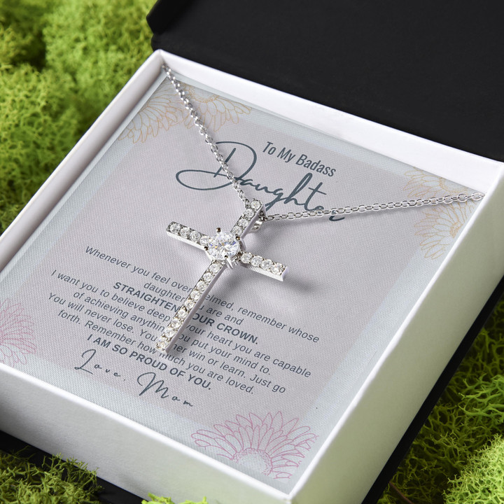 I Am So Proud Of You Mom Gift For Daughter CZ Cross Necklace