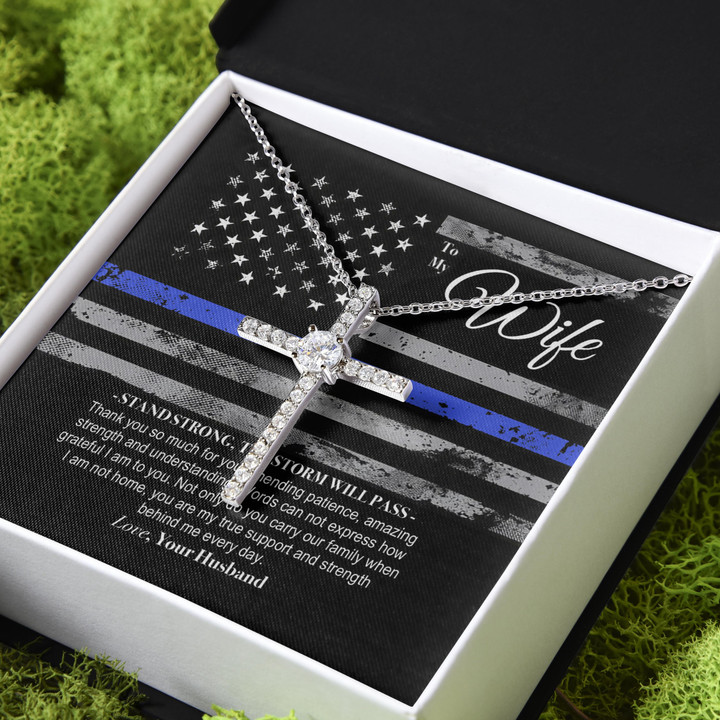 Husband Gift For Wife Police Wife You Are My True Support CZ Cross Necklace