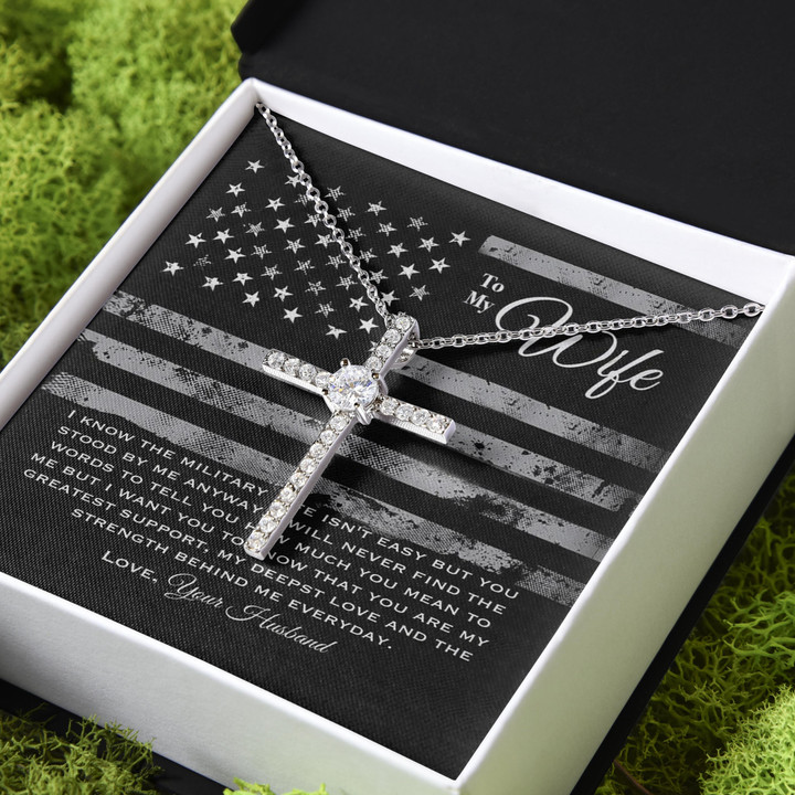 Husband Gift For Wife Military Wife Deepest Love CZ Cross Necklace