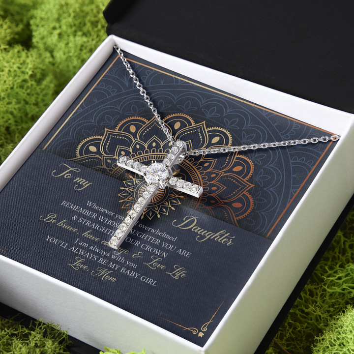 Hippie Whenever You Feel Overwhelmed Gift For Daughter CZ Cross Necklace