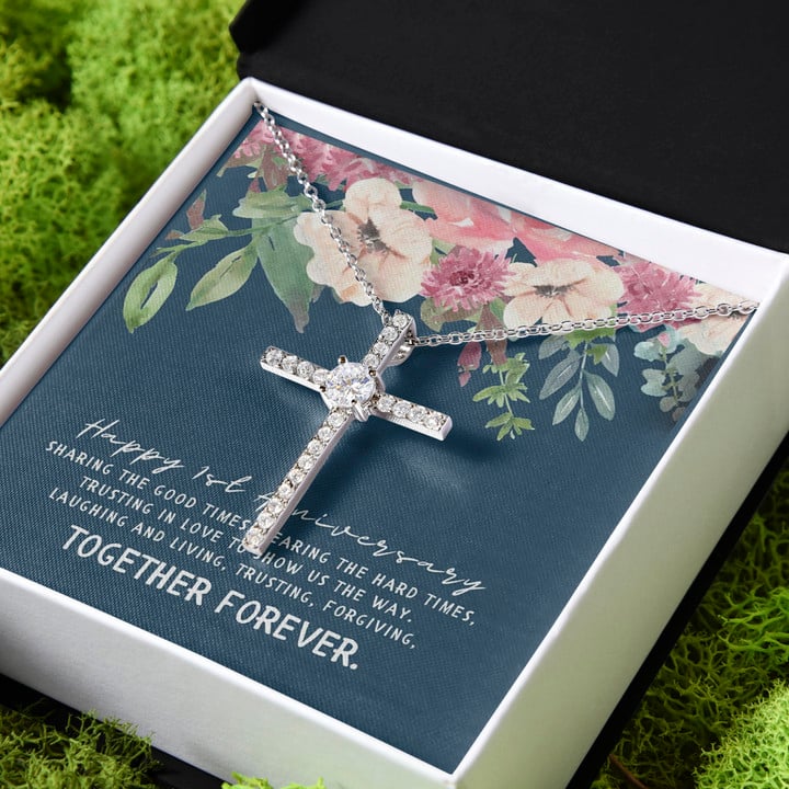 Happy 1st Anniversary Gift For Wife CZ Cross Necklace