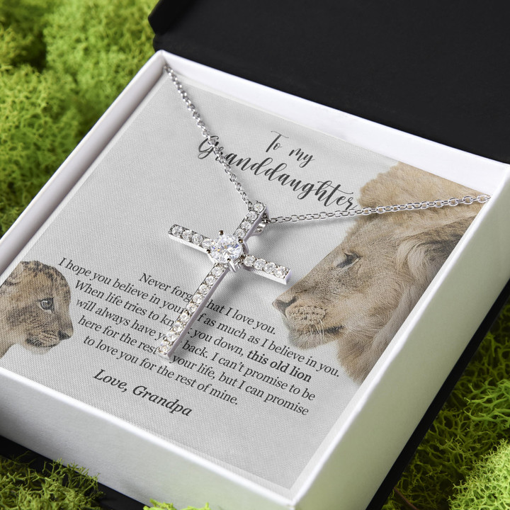 Grandpa Gift For Granddaughter Believe In Yourself CZ Cross Necklace