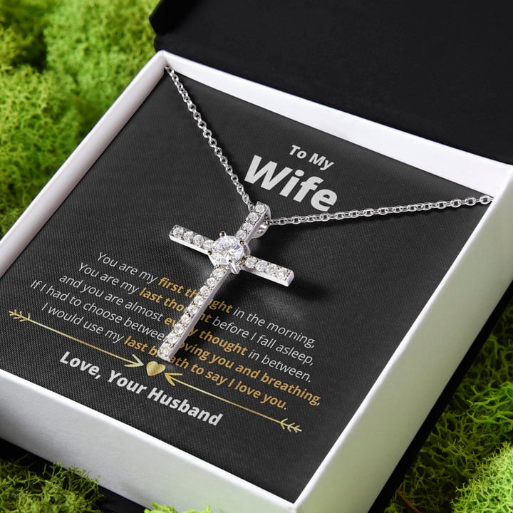 Gift For Wife You're My First Thought CZ Cross Necklace