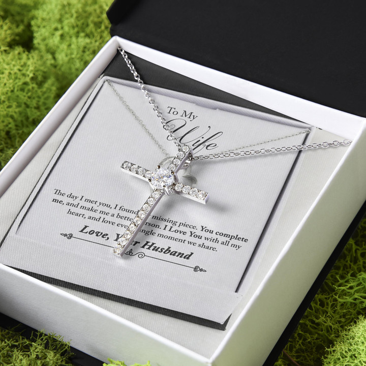 Gift For Wife You Make My Life Complete CZ Cross Necklace