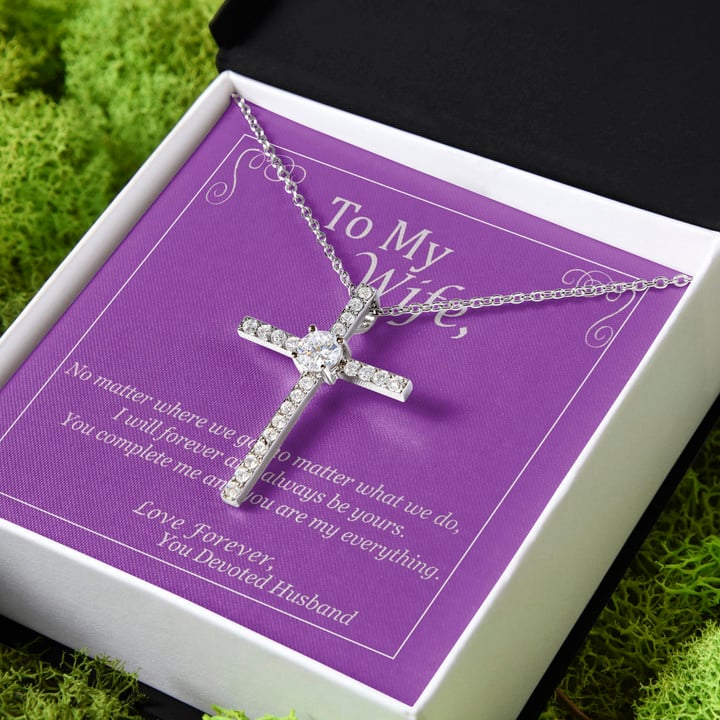 Gift For Wife You Complete Me And You Are My Everything CZ Cross Necklace