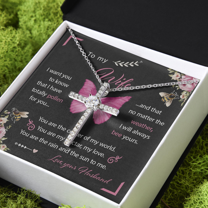 Gift For Wife You Are The Rain And The Sun To Me CZ Cross Necklace