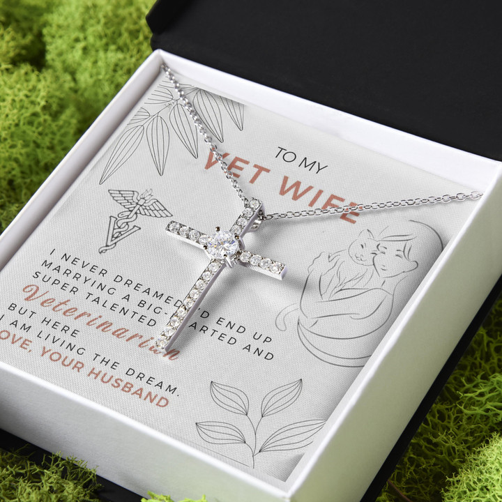 Gift For Wife Vet Wife Marrying A Super Talented Veterinarian CZ Cross Necklace