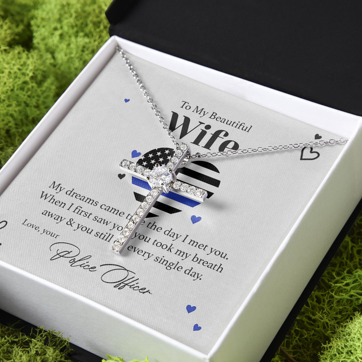 Gift For Wife My Dreams Came True The Day I Met You CZ Cross Necklace