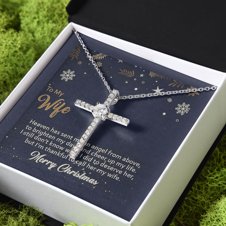 Gift For Wife Heave Has Sent Me An Angel From Above CZ Cross Necklace