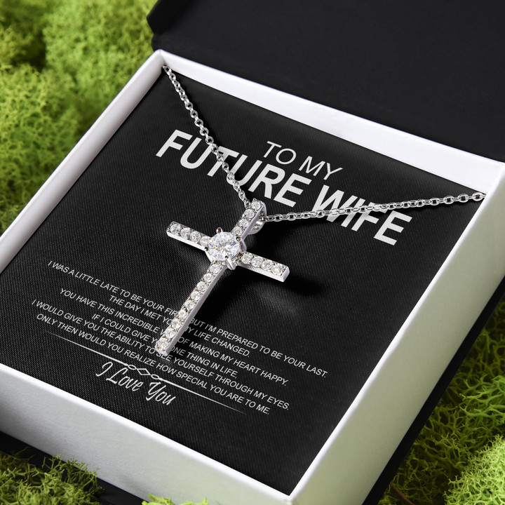Gift For Wife Future Wife I Love You Message CZ Cross Necklace