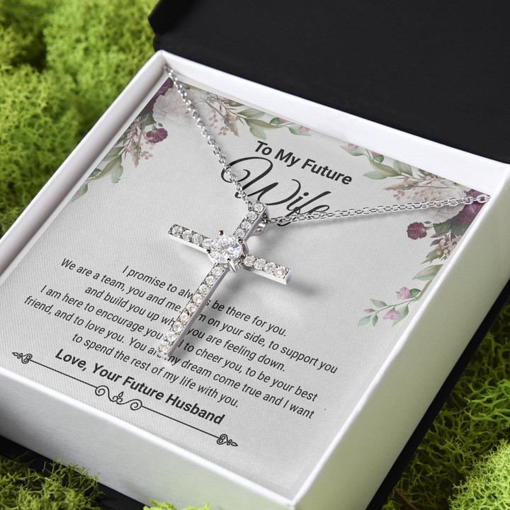 Gift For Wife Future Wife Always Be There For You CZ Cross Necklace