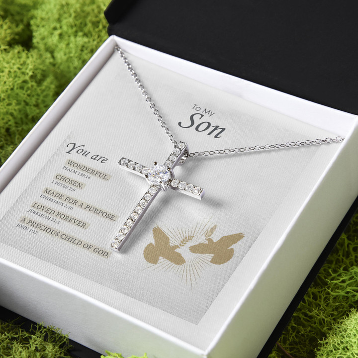 Gift For Son You Are Wonderful Chosen Made For A Purpose CZ Cross Necklace