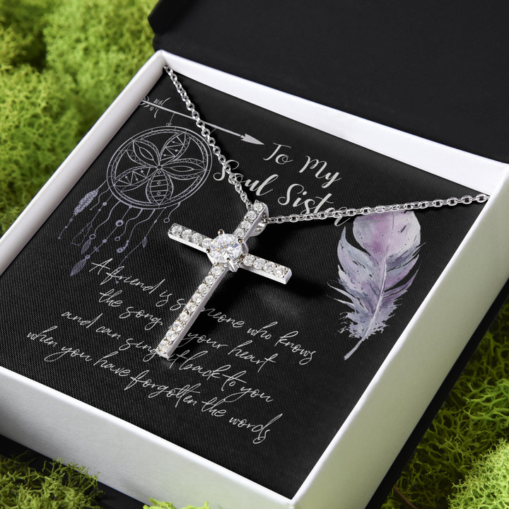 Gift For Sister You Have Forgotten The Words For Soul Sister CZ Cross Necklace