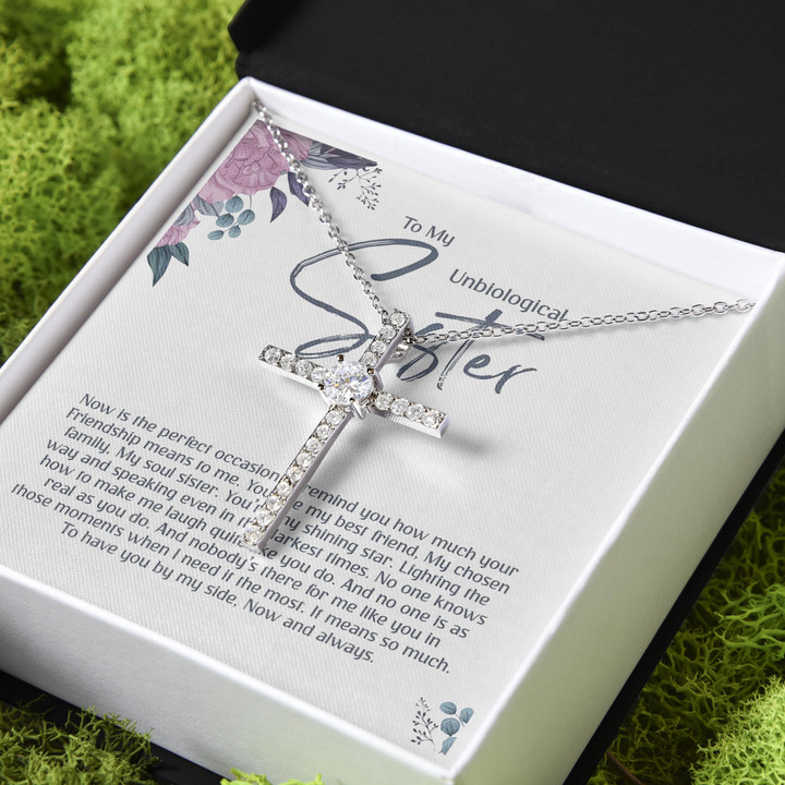 Gift For Sister You Are My Best Friend For Unbiological Sister CZ Cross Necklace