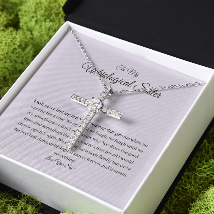 Gift For Sister Unbiological Sister We Share Every Moments CZ Cross Necklace