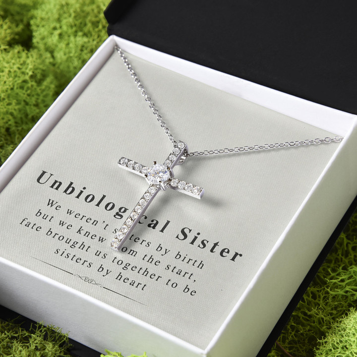 Gift For Sister Soul Sister To Be Sister By Heart CZ Cross Necklace