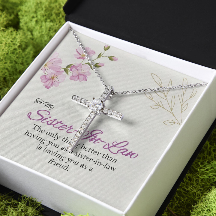 Gift For Sister In Law Who As A Friend CZ Cross Necklace