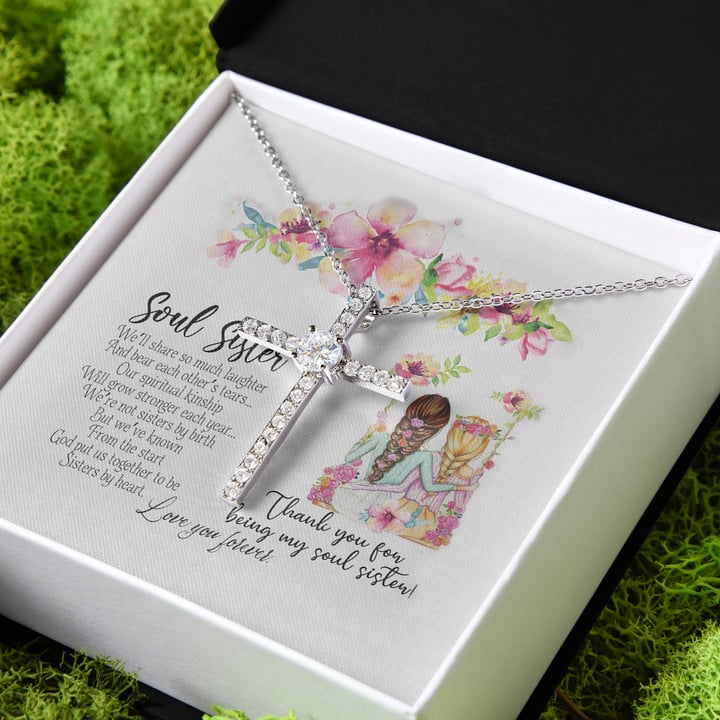 Gift For Sister By Heart Sweetest For Soul Sister CZ Cross Necklace