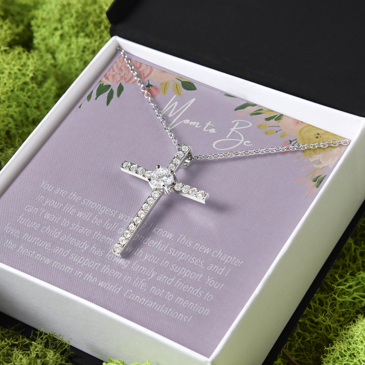 Gift For Mom To Be You Are The Strongest Woman CZ Cross Necklace