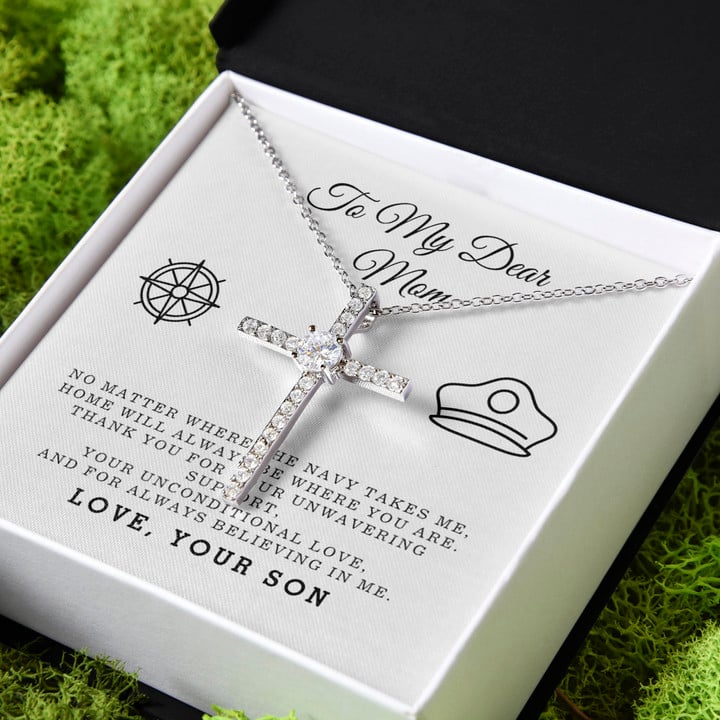 Gift For Mom Thank You For Your Support CZ Cross Necklace