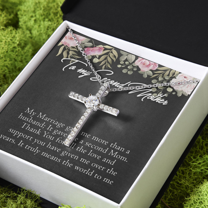 Gift For Mom Second Mother It Truly Means The World To Me CZ Cross Necklace