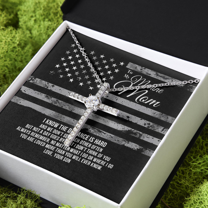 Gift For Mom Marine Mom You Are Loved More Than You Will Ever Know CZ Cross Necklace