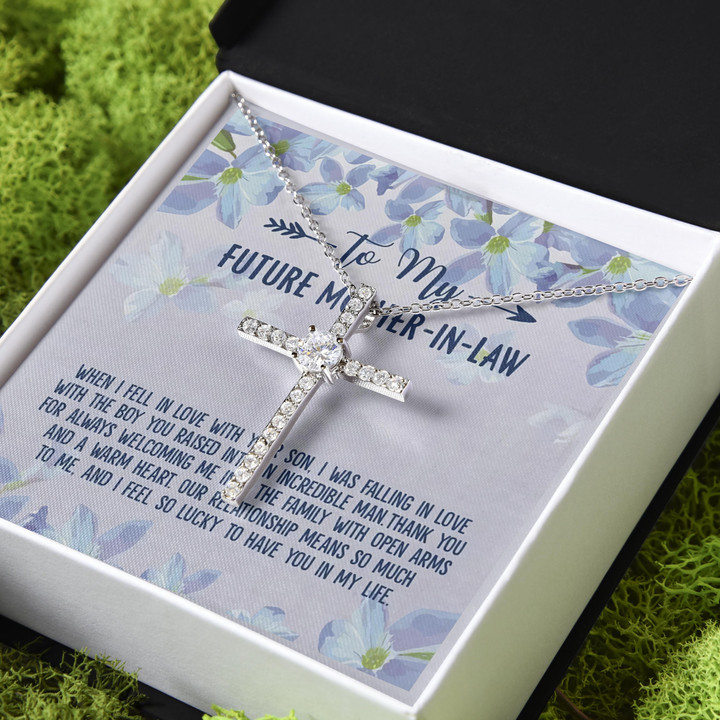Gift For Mom Future Mother In Law I Fell In Love With Your Son CZ Cross Necklace