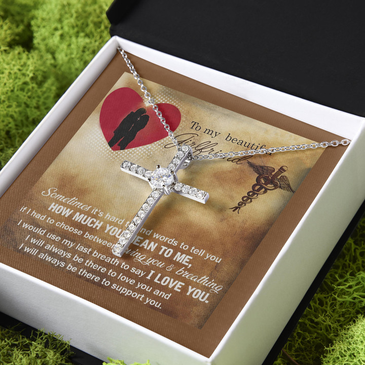 Gift For Her Veterinary How Much You Mean To Me For Lover CZ Cross Necklace