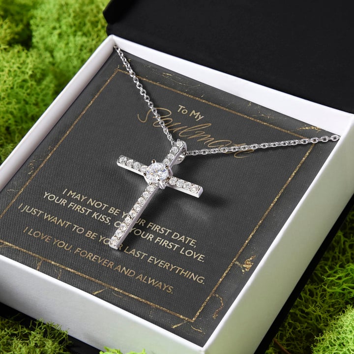 Gift For Her Soulmate Love You Forever And Always CZ Cross Necklace