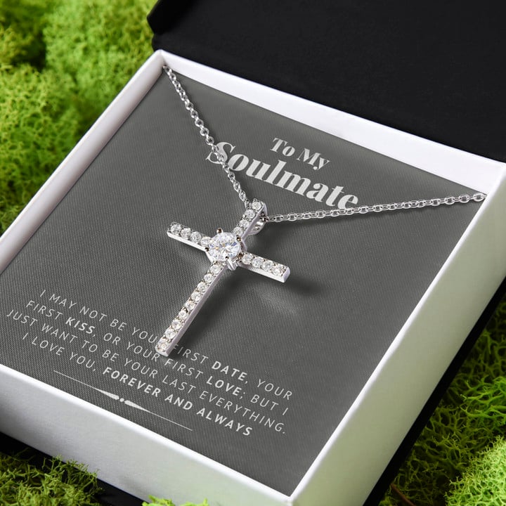 Gift For Her Soulmate I Love You Forever And Always CZ Cross Necklace