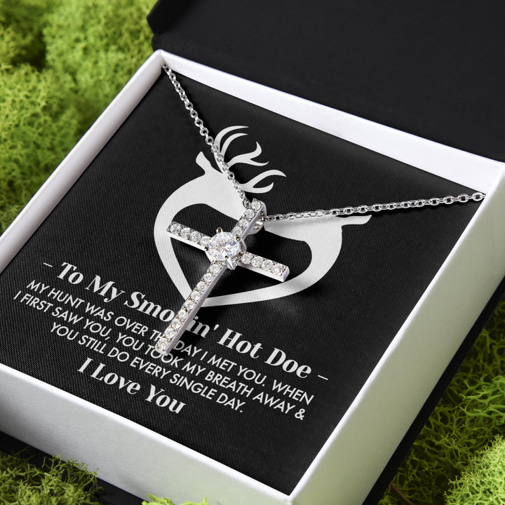 Gift For Her Smokin' Hot Doe I Love You CZ Cross Necklace