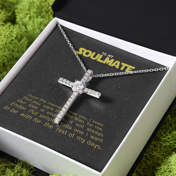 Gift For Her My Soulmate You Were Obi Wan For Me CZ Cross Necklace