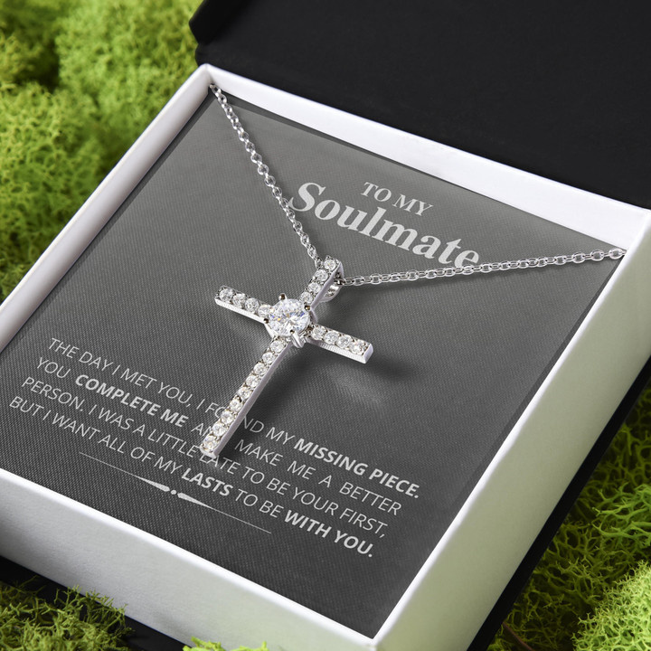Gift For Her My Soulmate The Day I Met You I Found My Missing Piece CZ Cross Necklace
