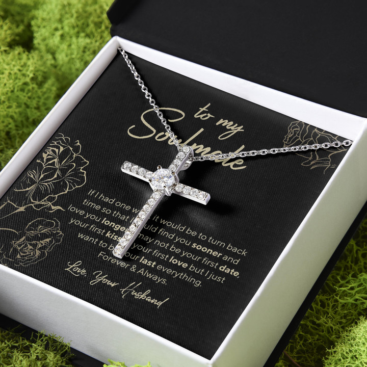 Gift For Her My Soulmate Love You Forever CZ Cross Necklace