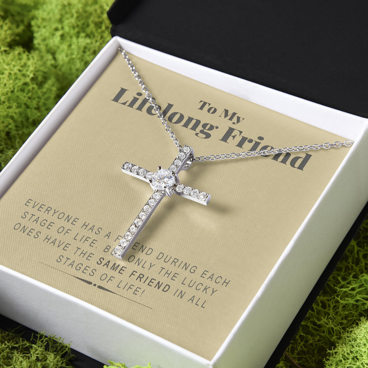 Gift For Her Lifelong Friends Are As Important As Family CZ Cross Necklace