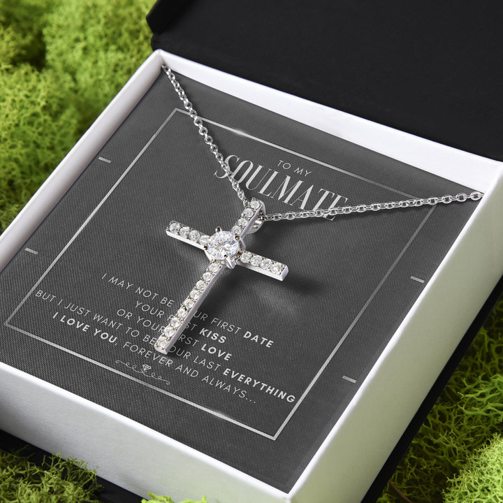 Gift For Her I Love You Forever And Always For Soulmate CZ Cross Necklace