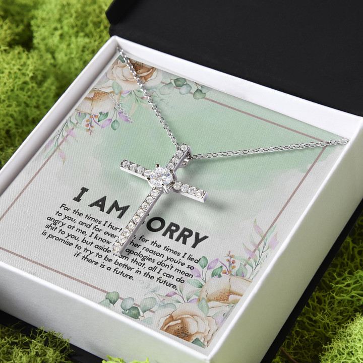 Gift For Her I Am Sorry For The Time I Hurt You CZ Cross Necklace