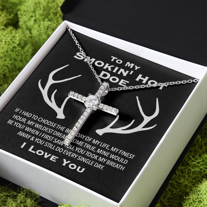 Gift For Her For Smokin' Hot Doe Wildest Dream Come True CZ Cross Necklace