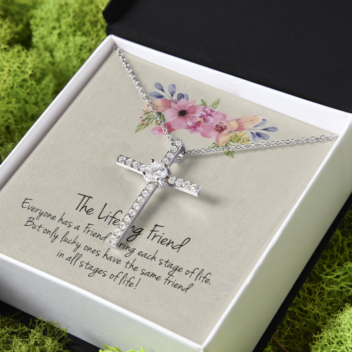 Gift For Her For Lifelong Friend Everyone Has A Friend CZ Cross Necklace