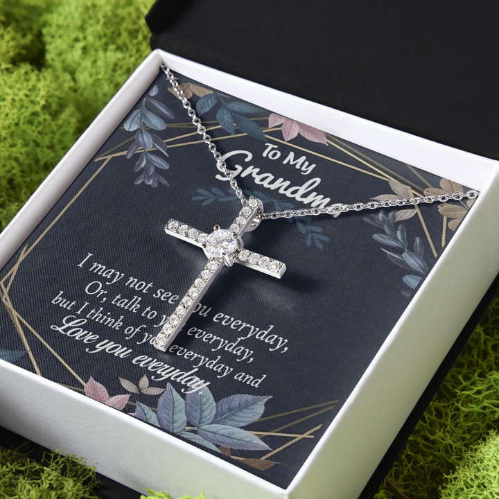 Gift For Grandma I Think Of You Everyday And Love You Everyday CZ Cross Necklace