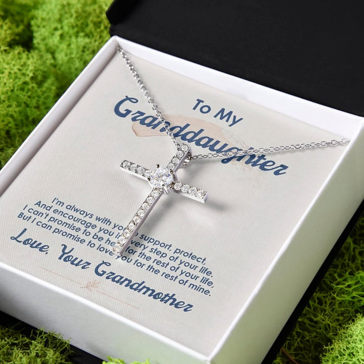 Gift For Granddaughter I'm Always With You To Support CZ Cross Necklace