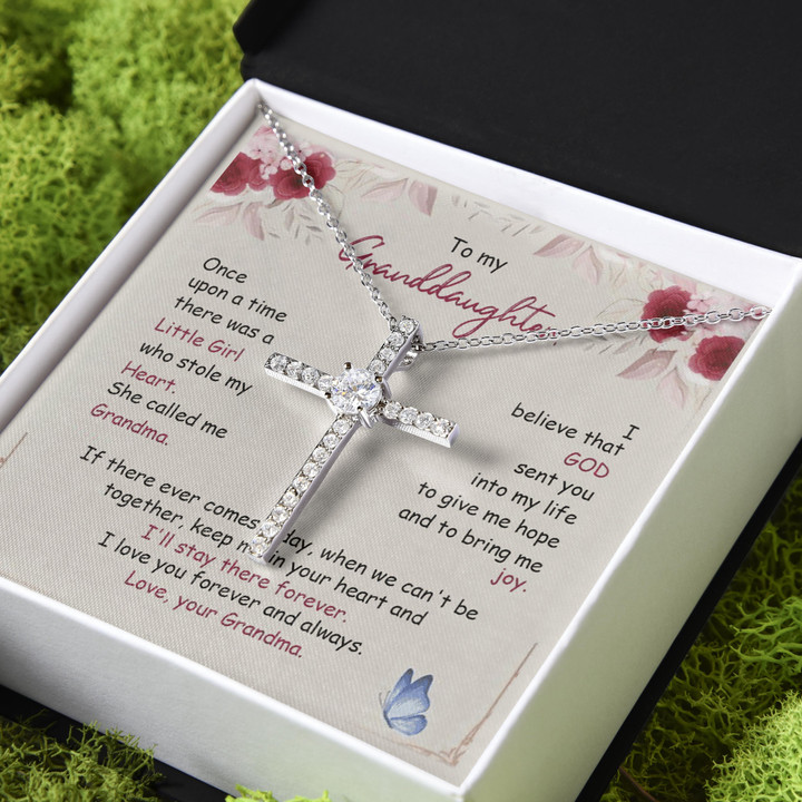 Gift For Granddaughter I'll Stay Forever In Your Heart CZ Cross Necklace