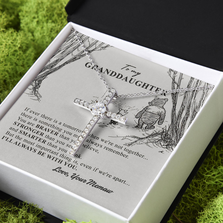 Gift For Granddaughter I'll Always Be With You CZ Cross Necklace