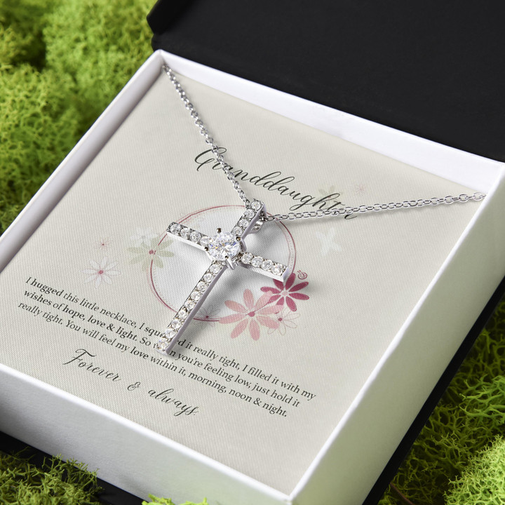 Gift For Granddaughter I Love You Forever And Always CZ Cross Necklace