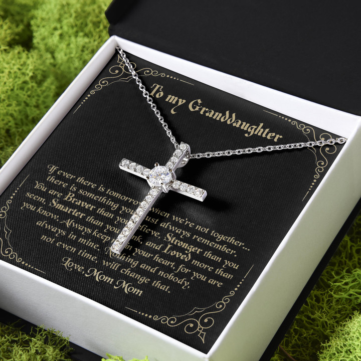 Gift For Granddaughter Always Keep Me In Your Heart CZ Cross Necklace