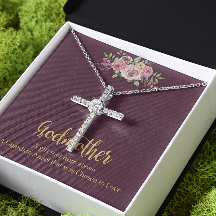 Gift For Godmother A Gift Sent From Above CZ Cross Necklace