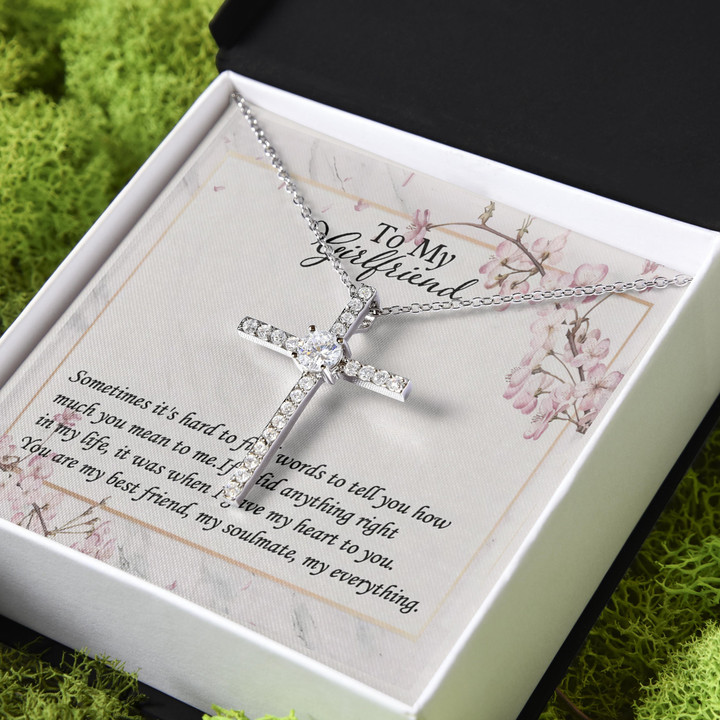 Gift For Girlfriend You Are My Soulmate And My Everything CZ Cross Necklace