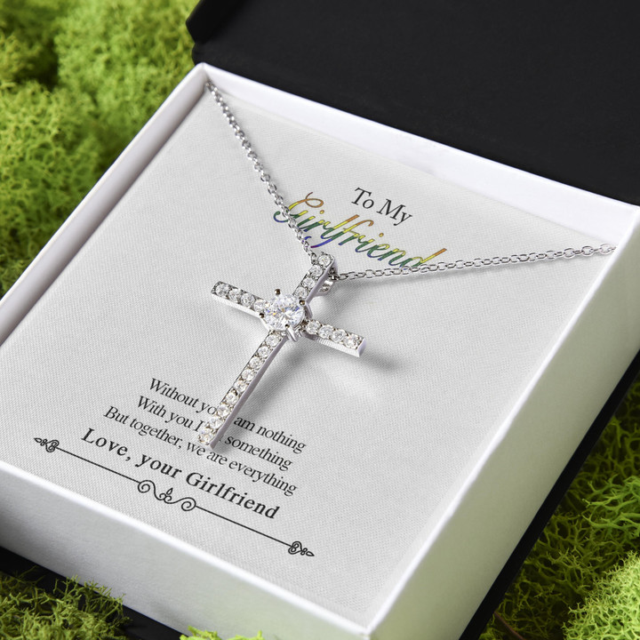 Gift For Girlfriend Without You I Am Nothing CZ Cross Necklace