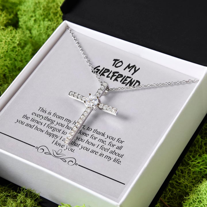 Gift For Girlfriend This Is From My Heart CZ Cross Necklace